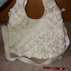 White Leather cut out flower tote